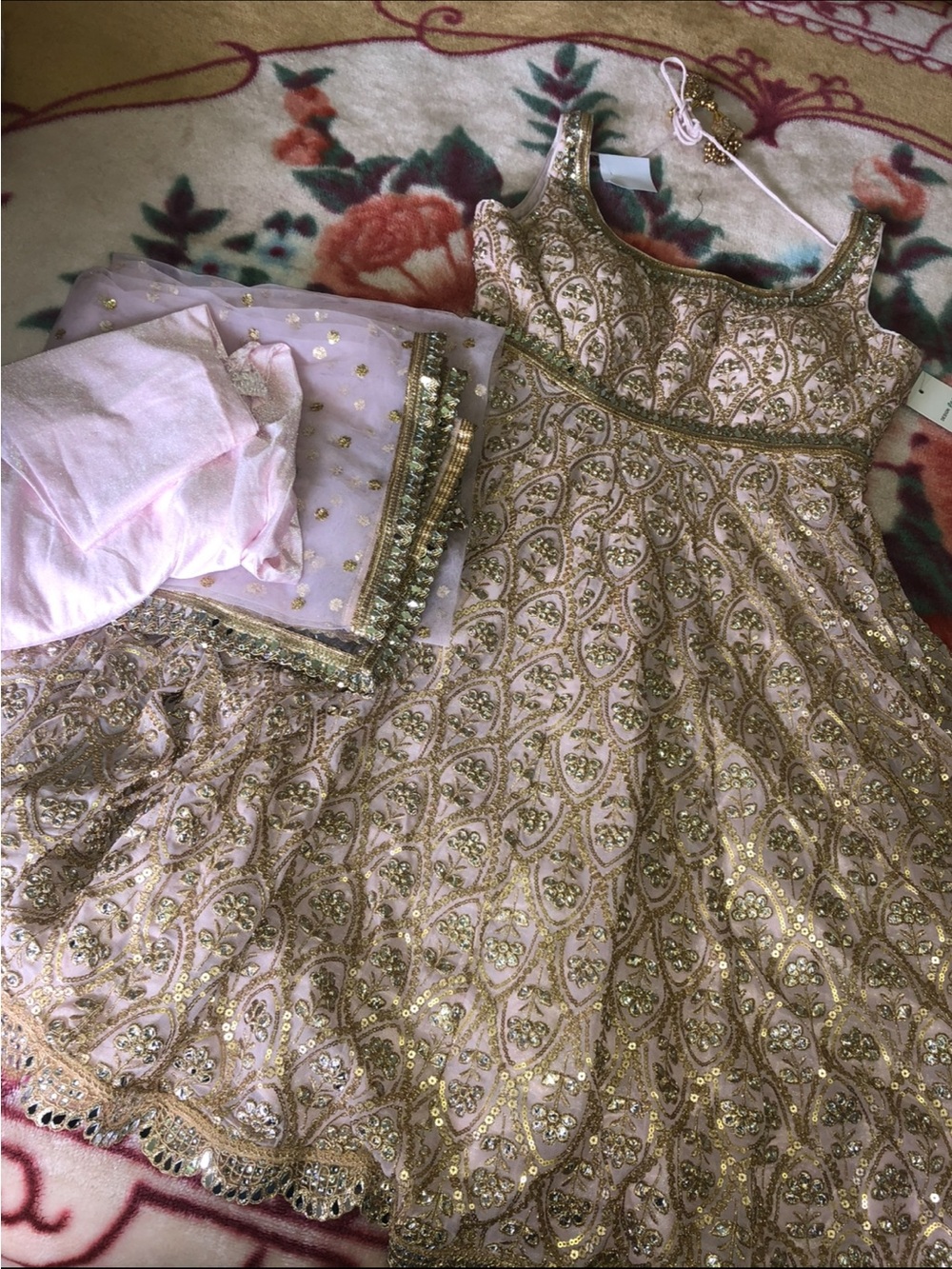 Embellished Pink and Gold frock suit